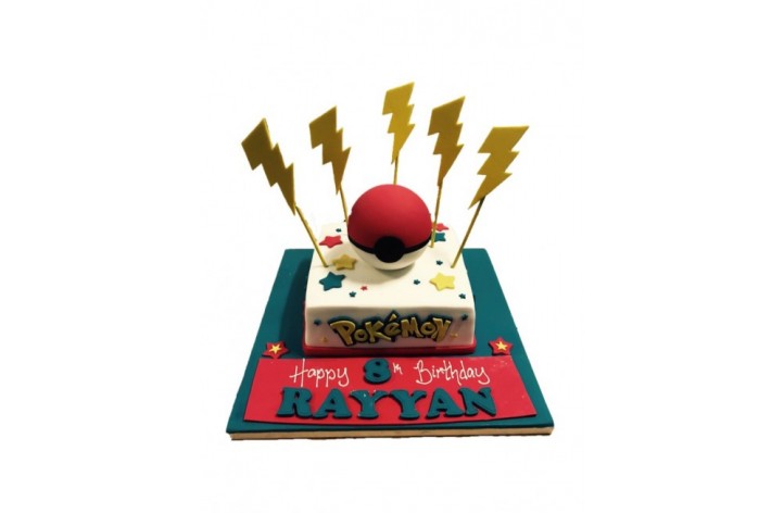 Pokemon Pokeball Cake with Lightning Bolts 